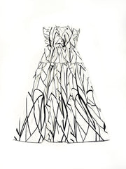 Vestido largo con cuello en V, volantes y estampado geométrico