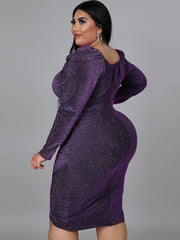Vestido midi con purpurina y manga larga de talla grande