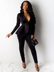 Two Piece Ruffle Blazer & Skinny Pants