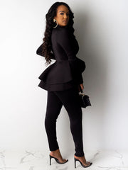 Two Piece Ruffle Blazer & Skinny Pants