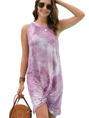 Minivestidos fruncidos con cuello redondo y efecto tie-dye sin mangas