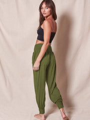 Elastic Waist Solid Color Loose Long Pants
