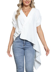 Camisetas casuales de cuello en V y corte alto-bajo