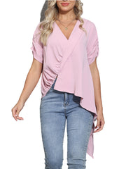 Camisetas casuales de cuello en V y corte alto-bajo