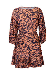 Long Sleeve Zebra Print Mini Dresses