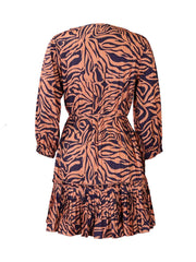 Long Sleeve Zebra Print Mini Dresses