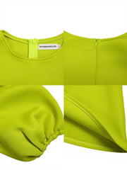 Puff Sleeve Solid Ruched Bodycon Midi Dresses