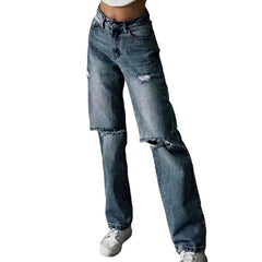 Vaqueros grunge con bigotes para mujer
