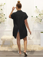 Lapel Solid Tie Up Split Shirt