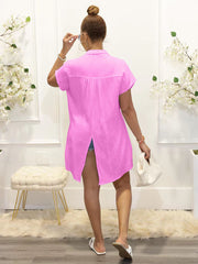 Lapel Solid Tie Up Split Shirt