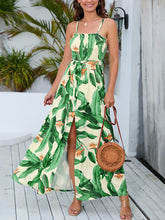 Spaghetti Straps Floral Print High Slit Maxi Dresses