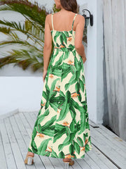 Spaghetti Straps Floral Print High Slit Maxi Dresses