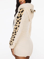 Leopard Print Long Sleeve Hoodie Rompers