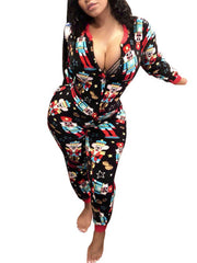 Long Sleeve Printed Zipper Jumpsuits
