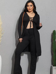 Two Piece Tie Up Cardigans & Long Pants