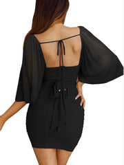 Minivestidos fruncidos con escote en forma de corazón y lazo en la espalda