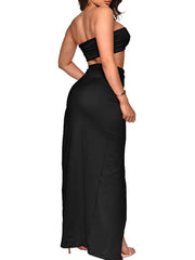 Two Piece Crop Top High Slit Midi Skirt Set