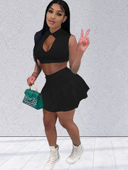 Cut Out Tank Crop Top & Pleated Skirt