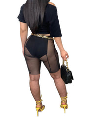 Crew Neck Crop Top & Mesh Shorts