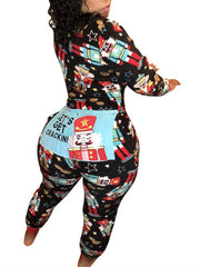 Long Sleeve Printed Zipper Jumpsuits