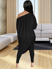 Pantalones largos de talla grande con top de un hombro y dos piezas