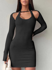 Long Sleeve Halter Neck Cutout Bodycon Mini Dresses