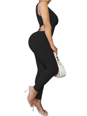 One Shoulder Cutout Bodycon Jumpsuits