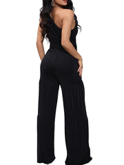 Sleeveless One Shoulder Belted Rompers