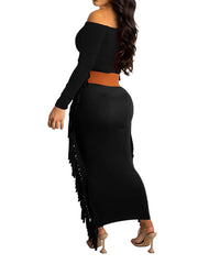 Vestidos largos con borlas lisas y hombros descubiertos