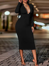 Long Sleeves Cut Out Zipper Midi Dresses