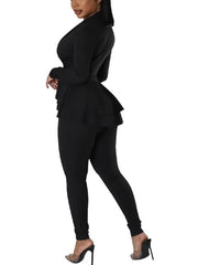 V Neck Long Sleeve Ruffle Tops & Bodycon Long Pants