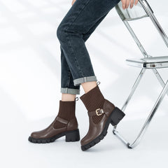 Botas de punto acanalado con plataforma y punta redonda sin cordones