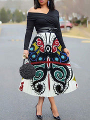 Cartoon Printed High Waist Midi Dress