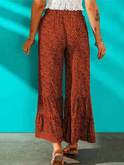 High Waist Leopard Print Ruffle Long Pants