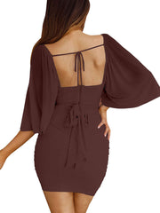 Minivestidos fruncidos con escote en forma de corazón y lazo en la espalda