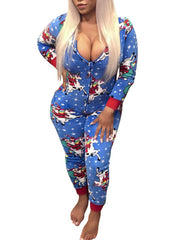 Long Sleeve Printed Zipper Jumpsuits