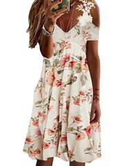 Lace Sleeves Floral Printed Midi Dress