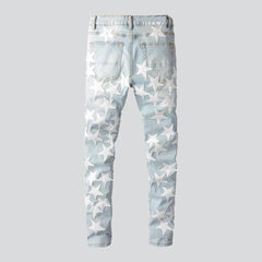 White stars embroidery men's jeans