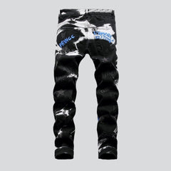 White bleach embroidered men's jeans