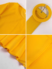 Vestidos midi plisados de color liso con manga corta y cinturón