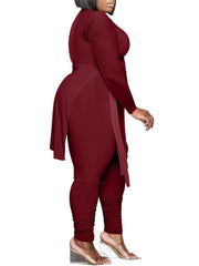 Tops con aberturas y dobladillo irregular y pantalones largos ajustados fruncidos