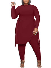 Tops con aberturas y dobladillo irregular y pantalones largos ajustados fruncidos