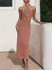 Lässiges, rückenfreies langes Neckholderkleid