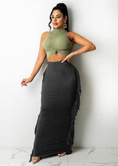Fringe High Waist Maxi Dress
