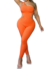 One Shoulder Cutout Bodycon Jumpsuits