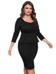 Long Sleeves Peplum Bodycon Midi Dresses