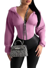 Tops cortos casuales de manga larga con cremallera