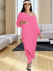 Pantalones largos de talla grande con top de un hombro y dos piezas