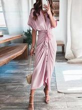 Short Sleeves Solid Color Ruched Maxi Dresses