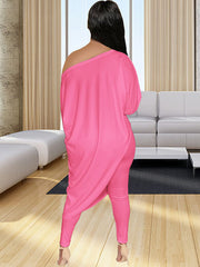 Pantalones largos de talla grande con top de un hombro y dos piezas